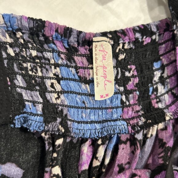 Free People Womens Top M Purple Boho Some Like‎ It Hot Floral Cut Out Strappy - Picture 7 of 14